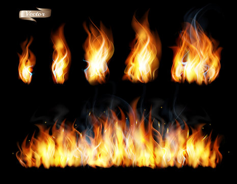 Set of transparent fire flame vectors.