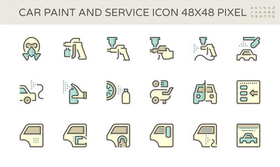 Car paint and repair service vector icon set design, 48x48 pixel perfectand editable stroke.