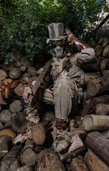 Futuristic character cyborg stalker. Art Photography in steampunk style.