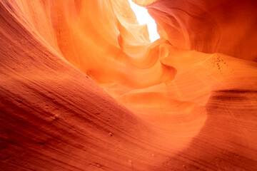 Beautiful wide angle view of amazing sandstone formations in famous Antelope Canyon on a sunny day in the morning near the old town of Page at Lake Powell, American Southwest, Arizona, USA