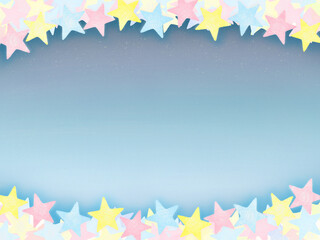カラフルな手描きタッチの星　フレーム　夜空の背景