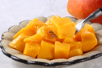 カットマンゴーのクローズアップ