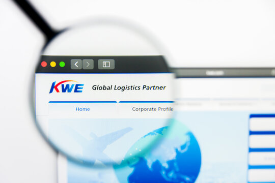Los Angeles, California, USA - 25 March 2019: Illustrative Editorial of KWE website homepage. KWE logo visible on display screen.