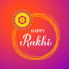 Happy Rakhi calligraphy hand lettering. Hindu holiday Raksha Bandhan typography poster. Vector template for banner, flyer, sticker, greeting card, etc