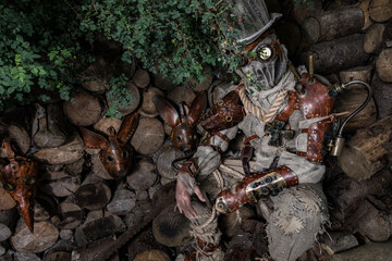 Futuristic character cyborg stalker. Art Photography in steampunk style.