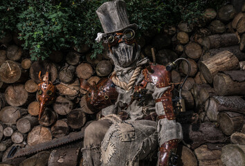 Futuristic character cyborg stalker. Art Photography in steampunk style.