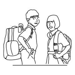 elementary school students smile Monoline Illustration