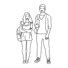 Student in Casual Style Monoline Illustration