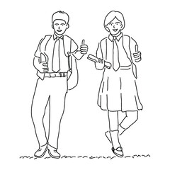 High School Student Monoline Illustration