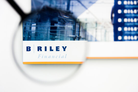Richmond, Virginia, USA - 9 May 2019: Illustrative Editorial of B. Riley Financial Inc website homepage. B. Riley Financial Inc logo visible on display screen.
