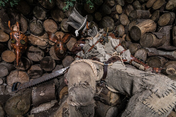Futuristic character cyborg stalker. Art Photography in steampunk style.