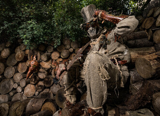 Futuristic character cyborg stalker. Art Photography in steampunk style.