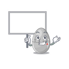 Cartoon picture of egg kitchen timer mascot design style carries a board