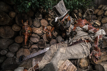 Futuristic character cyborg stalker. Art Photography in steampunk style.