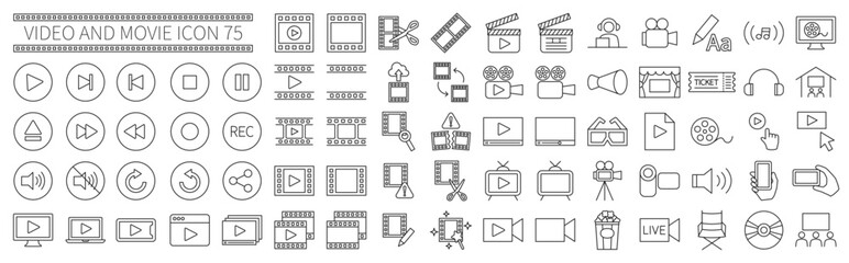 Video and movie related icons set 75 - obrazy, fototapety, plakaty