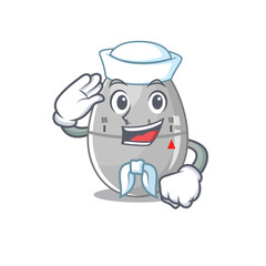 Smiley sailor cartoon character of egg kitchen timer wearing white hat and tie