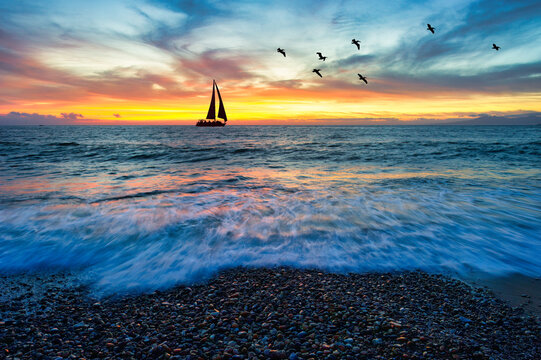 Sunset Sailboat Seascape