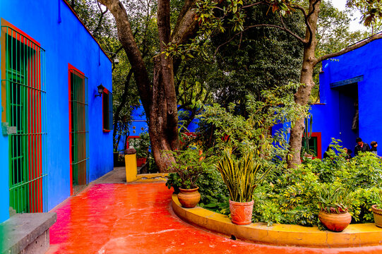 COYOACAN, MEXICO - OCT 28, 2016: Blue House (La Casa Azul), historic house and art museum dedicated to the life and work of Mexican artist Frida Kahlo