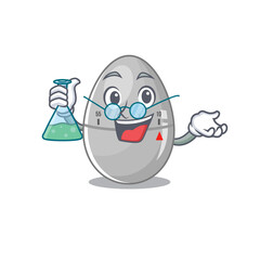 caricature character of egg kitchen timer smart Professor working on a lab