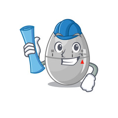 caricature picture of egg kitchen timer Architect with blue prints
