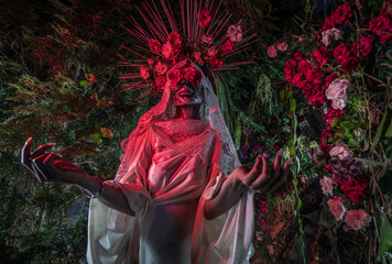 Fabulous stylization of Santa Muerte - Holy Death - modern religious cult. Concept Art fairy tale...