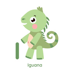 Vector alphabet letter I iguana illustration