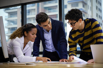 Business people meeting and brainstorming in workshop meeting room with new project creative ideas discussion