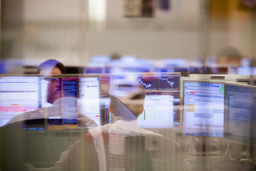 Trading floor at investment firm - obrazy, fototapety, plakaty