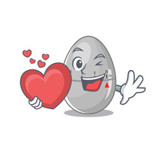 A sweet egg kitchen timer cartoon character style holding a big heart