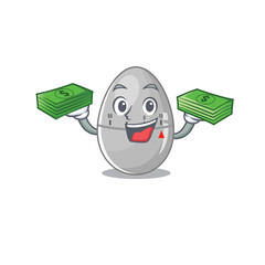 A wealthy egg kitchen timer cartoon character with much money