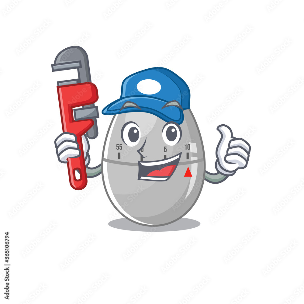 Canvas Prints cartoon character design of egg kitchen timer as a Plumber with tool