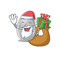 Cartoon design of egg kitchen timer Santa having Christmas gift
