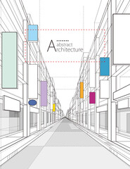 Architecture building construction perspective design,abstract modern urban street building line drawing. © yewkeo