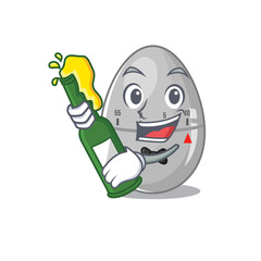 caricature design concept of egg kitchen timer cheers with bottle of beer