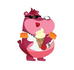 bear cartoon holding ice-cream cone