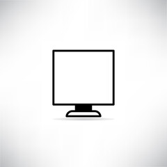 desktop computer icon with shadow on gray background vector