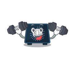 Kitchen timer mascot design feels happy lift up barbells during exercise