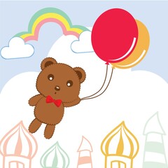 teddy bear flying with balloon