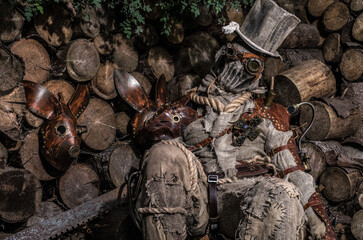 Futuristic character cyborg stalker. Art Photography in steampunk style.