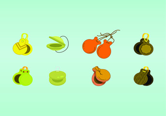 Castanets. Musical instrument. Vector illustration. Flat and cartoon style