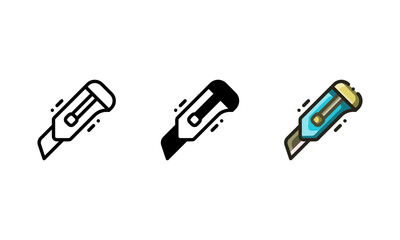Utility knife icon. With outline, glyph, and filled outline style
