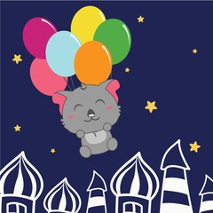 bear flying with balloons