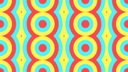 Naklejka premium Retro repeating vector pattern, colourful circles. Red, Yellow, Blue. Background/wallpaper/texture.