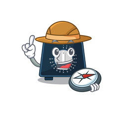 mascot design concept of kitchen timer explorer using a compass in the forest