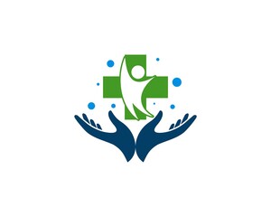 Hand care with health cross and healthy people