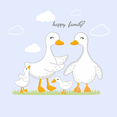 Obraz na płótnie Canvas Happy Family with Goose family cartoon.