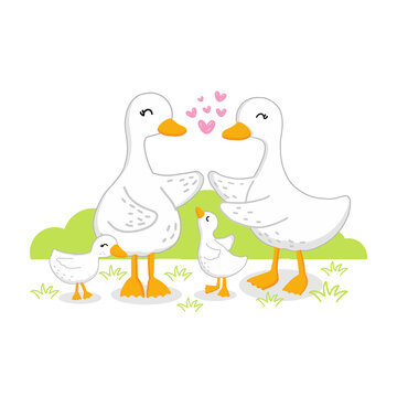 Happy Family with Goose family cartoon.