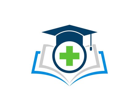 Education book with health symbol and graduation hat