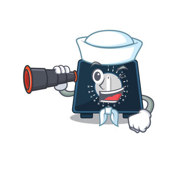 A cartoon picture of kitchen timer Sailor using binocular