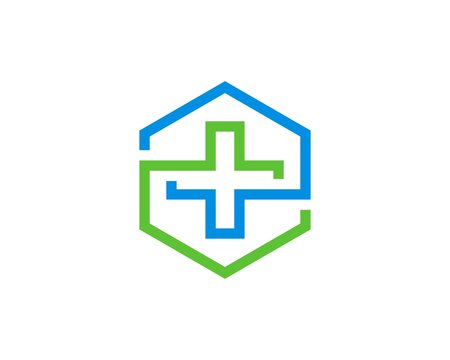 Hexagonal shape with health symbol